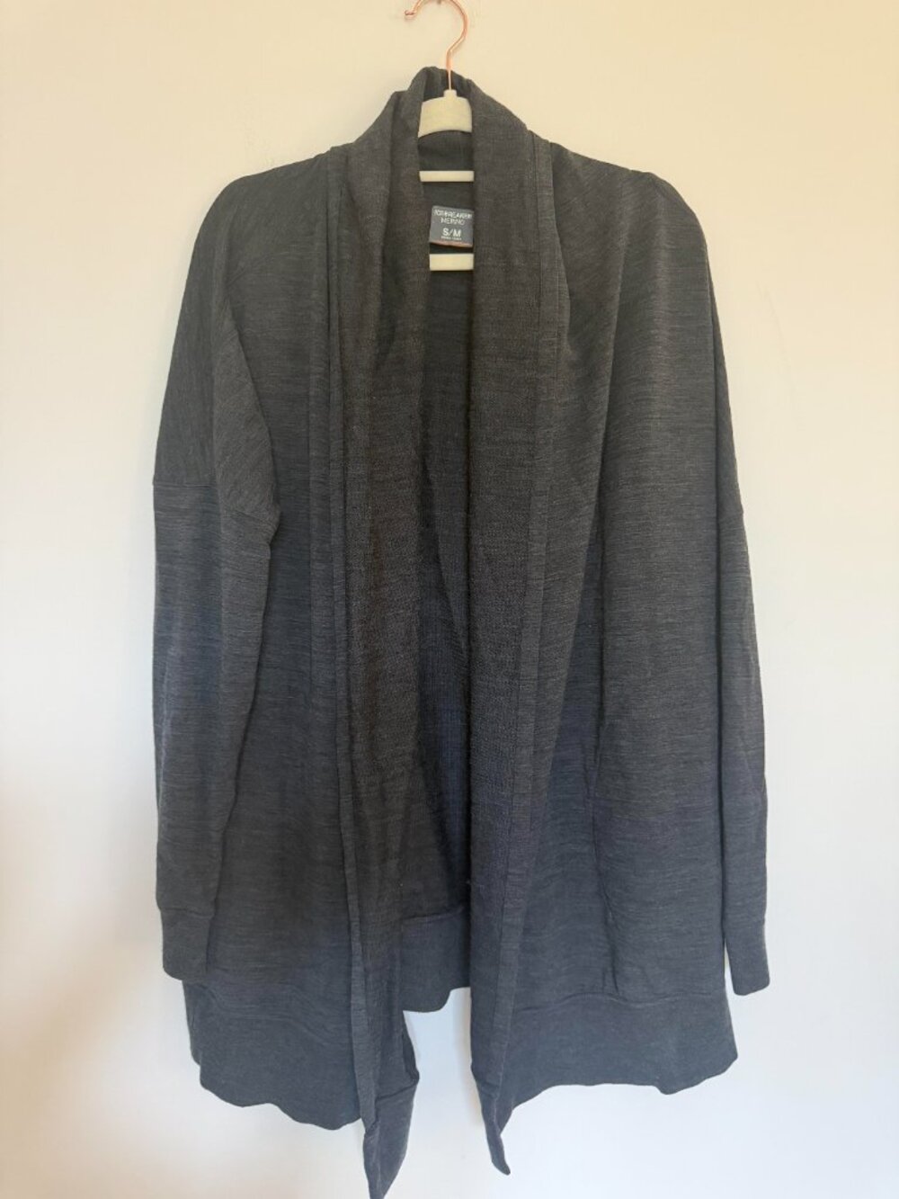 Icebreaker Merino Wool Blend Draped Open Front Cardigan Quiet Luxury Gray - S/M